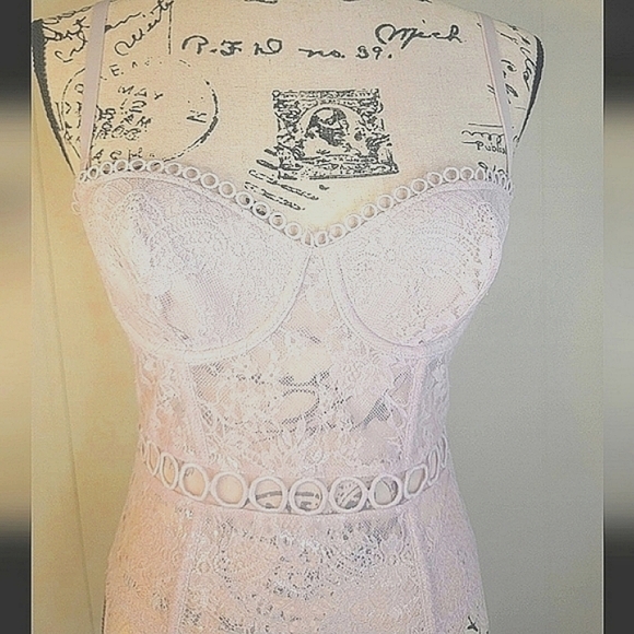 Victoria's Secret Longline Pink Sparkle Bustier Corset Lace Mesh - Picture 5 of 15